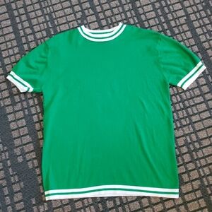 Oxknitstore crewneck Green white short sleeve sweater pull over L St Patty's Day